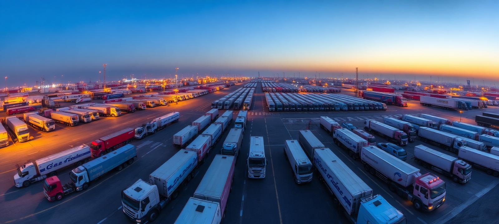Commercial trucks parked at a logistics yard in Dubai