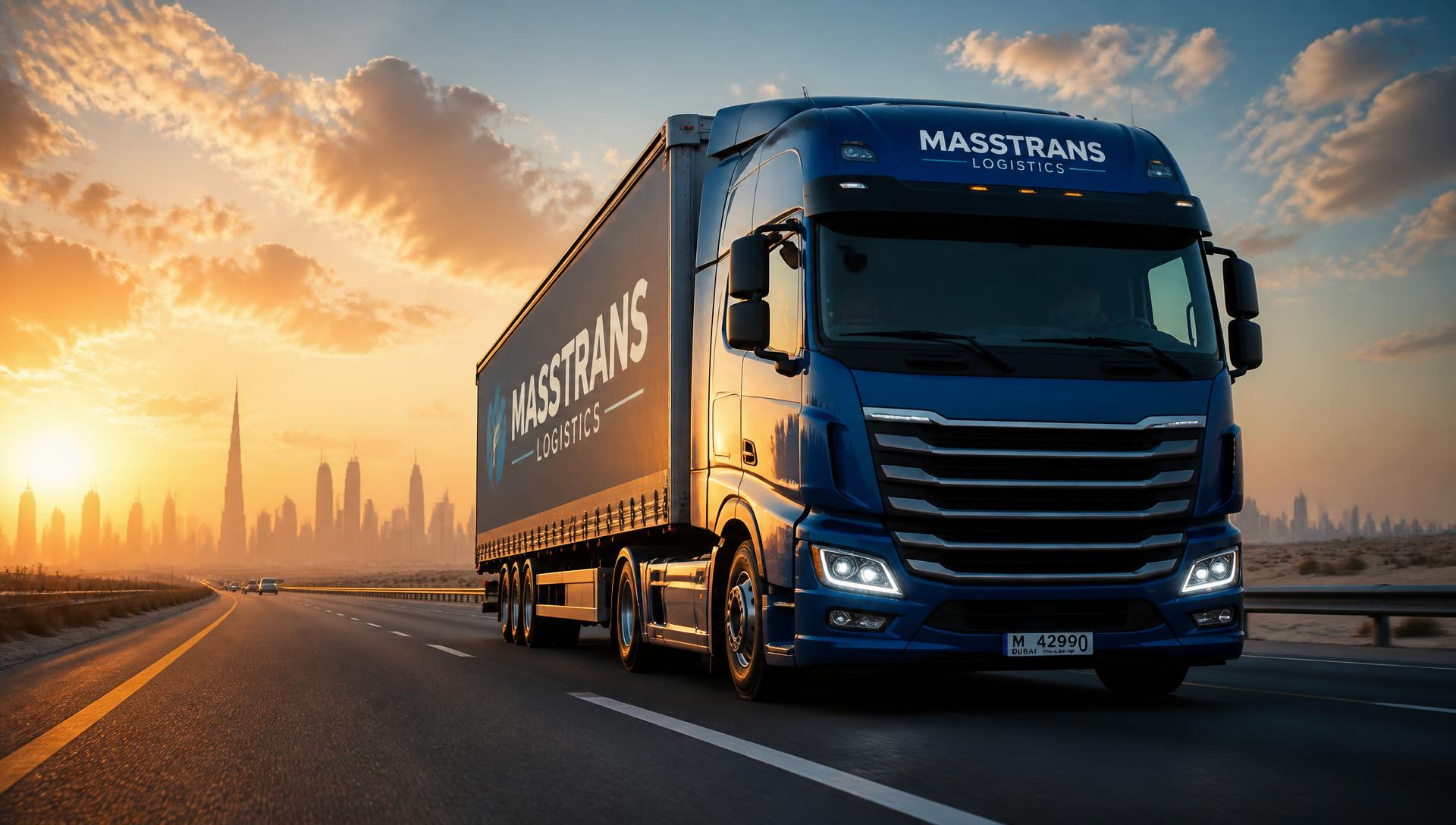 Heavy transport truck on a UAE highway near Dubai